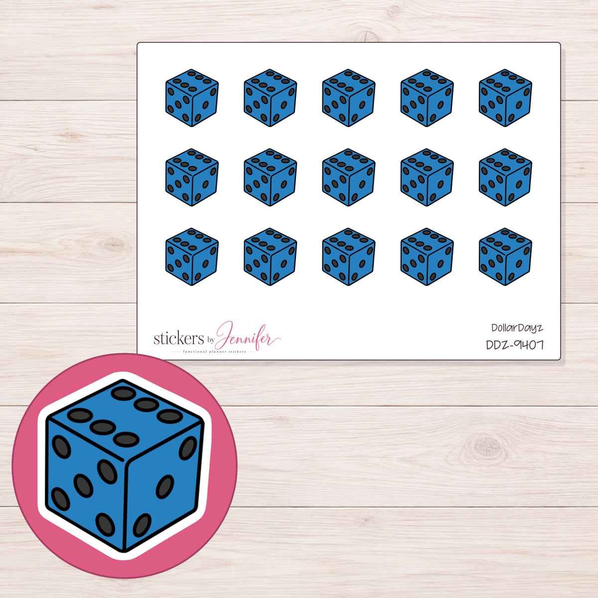 DDZ-9407 planner sticker sheet with enlarged sticker detail