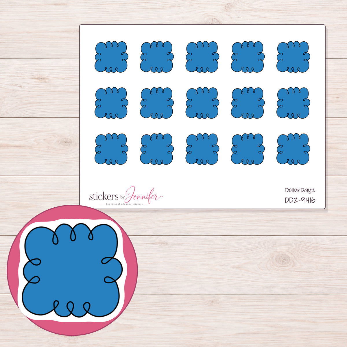DDZ-9416 planner sticker sheet with enlarged sticker detail