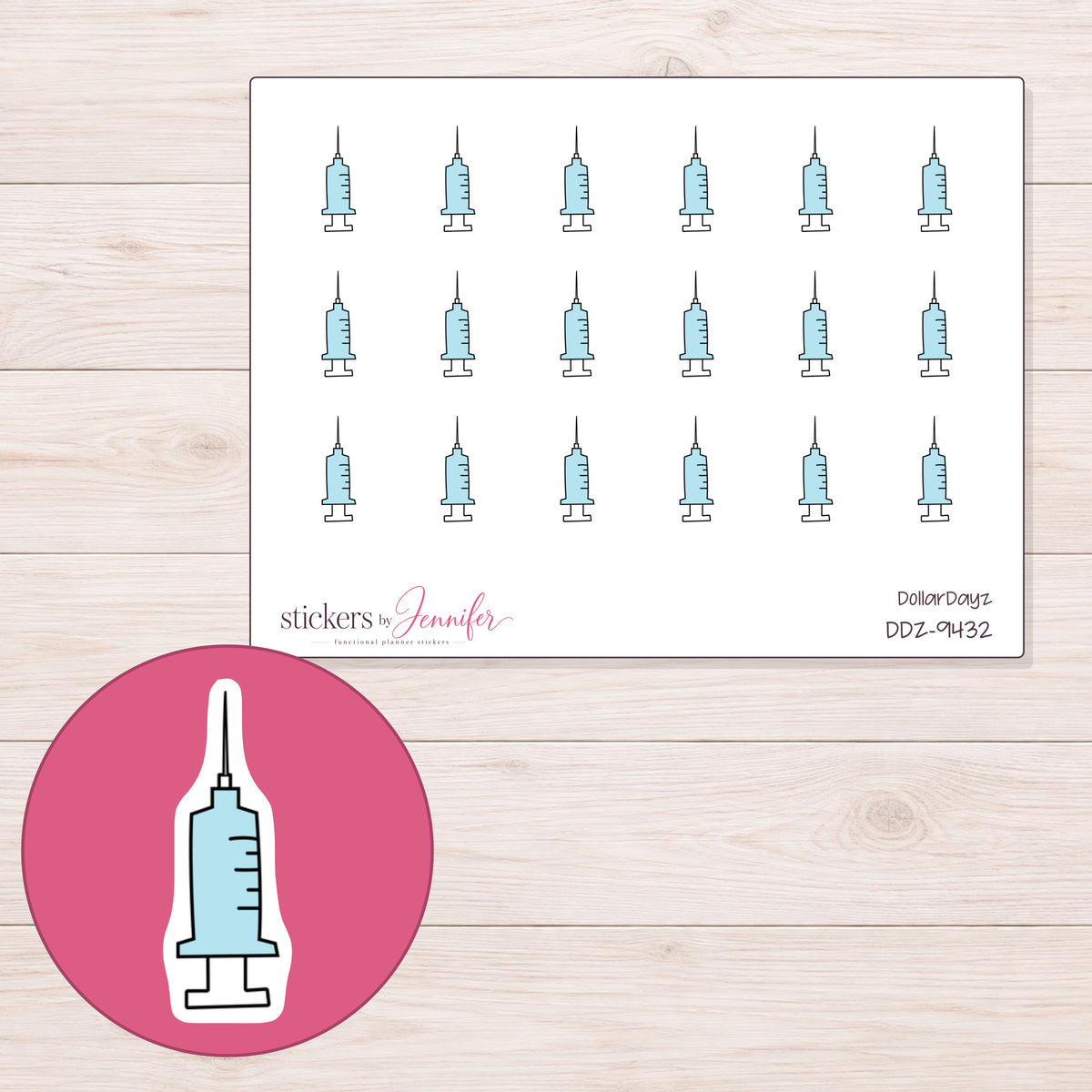 DDZ-9432 planner sticker sheet with enlarged sticker detail