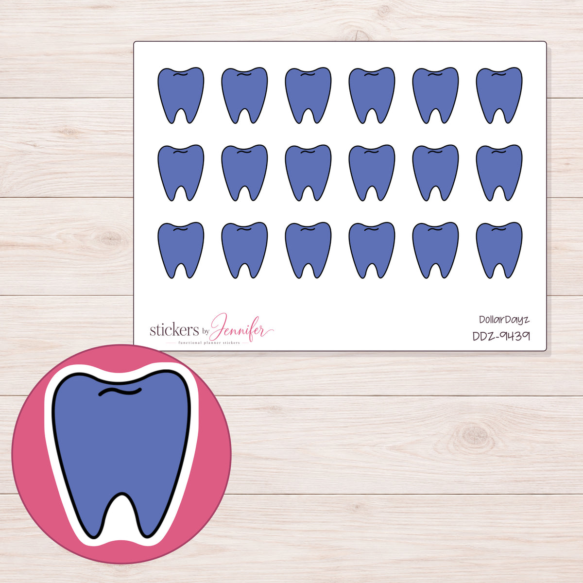 DDZ-9439 planner sticker sheet with enlarged sticker detail