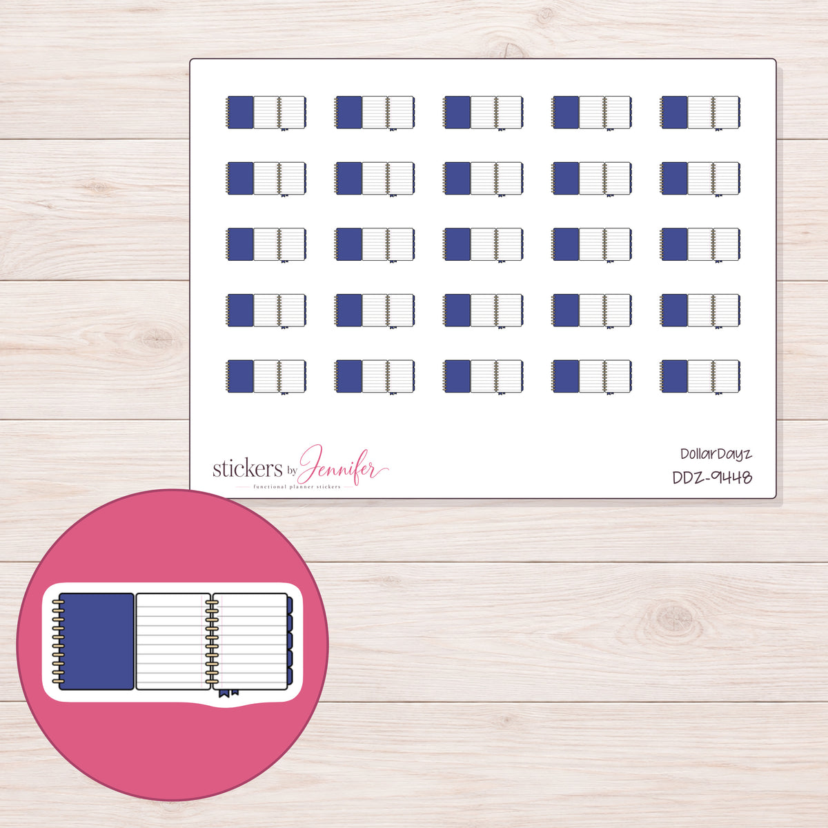 DDZ-9448 planner sticker sheet with enlarged sticker detail