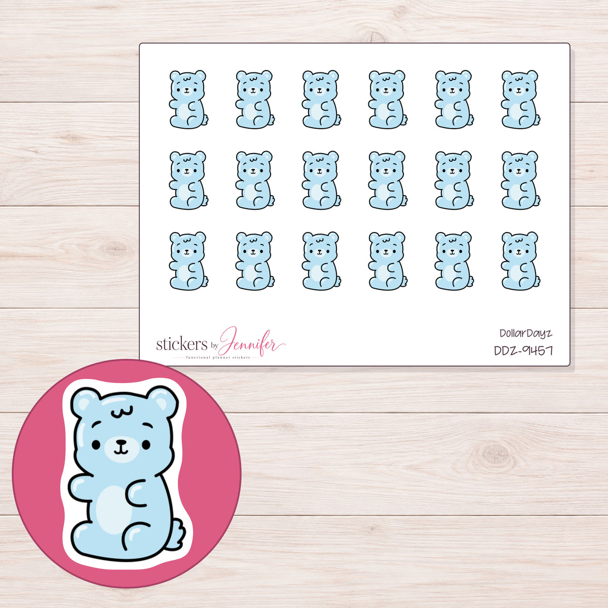 DDZ-9457 planner sticker sheet with enlarged sticker detail