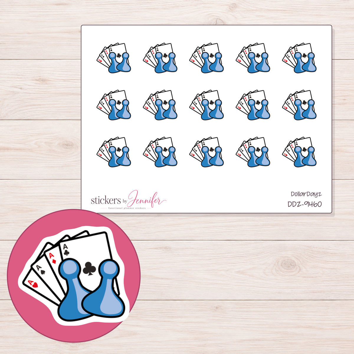 DDZ-9460 planner sticker sheet with enlarged sticker detail