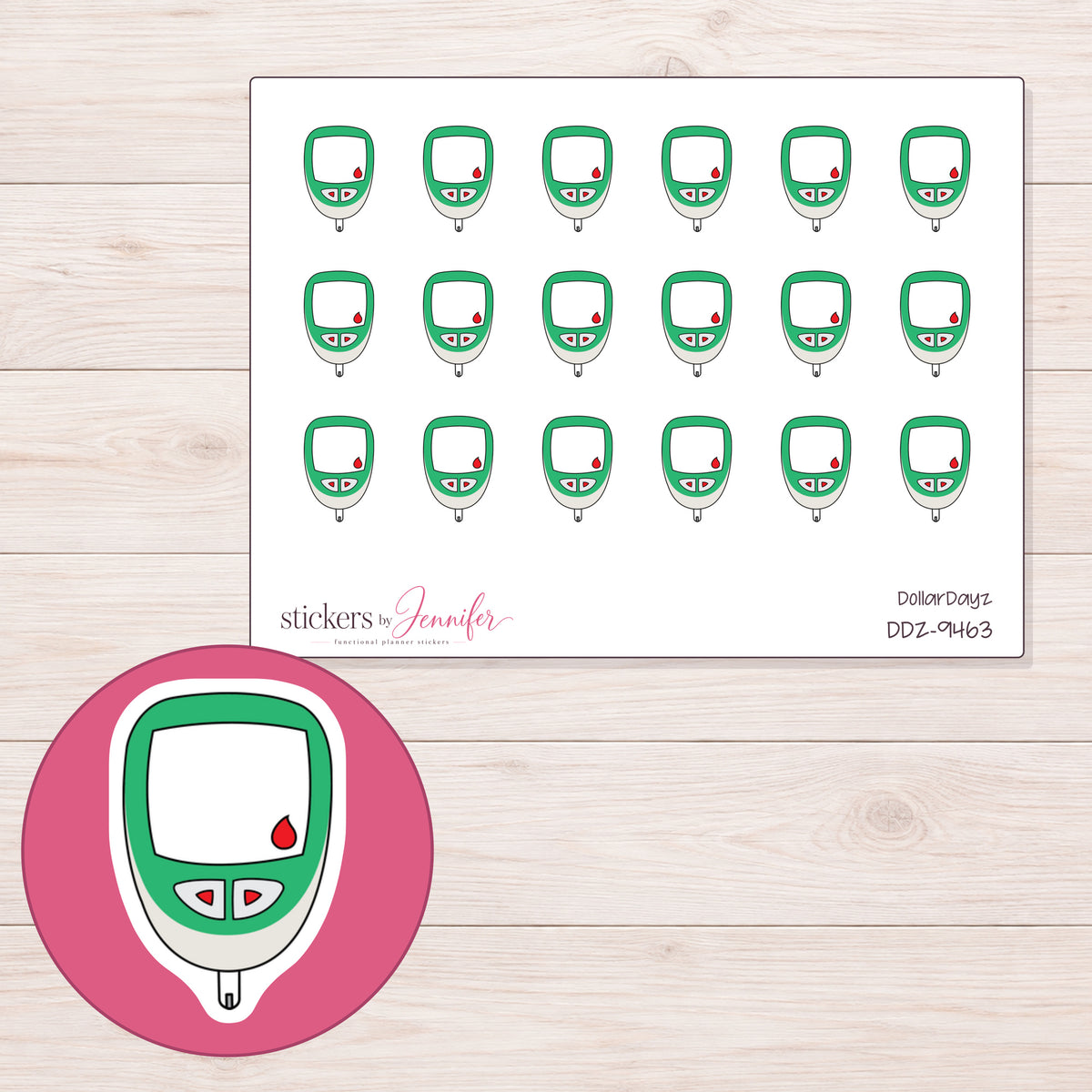 DDZ-9463 planner sticker sheet with enlarged sticker detail