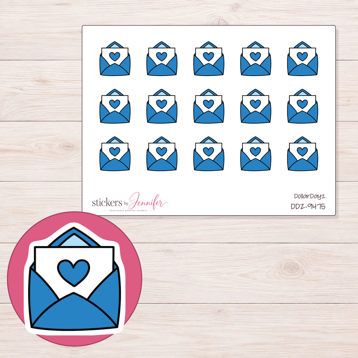 DDZ-9475 planner sticker sheet with enlarged sticker detail