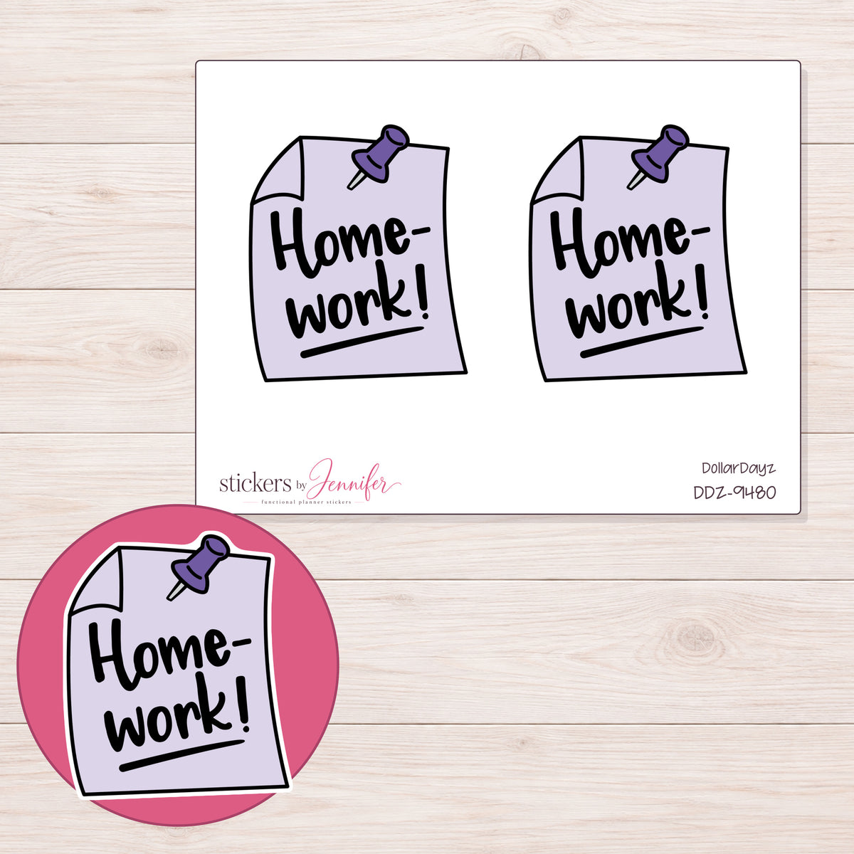 DDZ-9480 planner sticker sheet with enlarged sticker detail