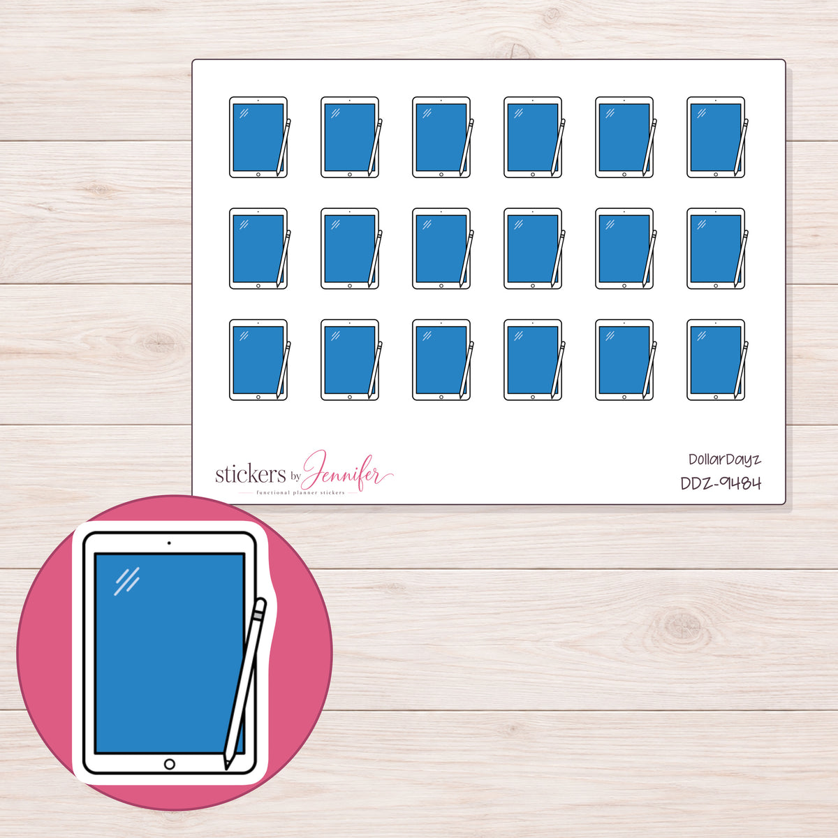 DDZ-9484 planner sticker sheet with enlarged sticker detail