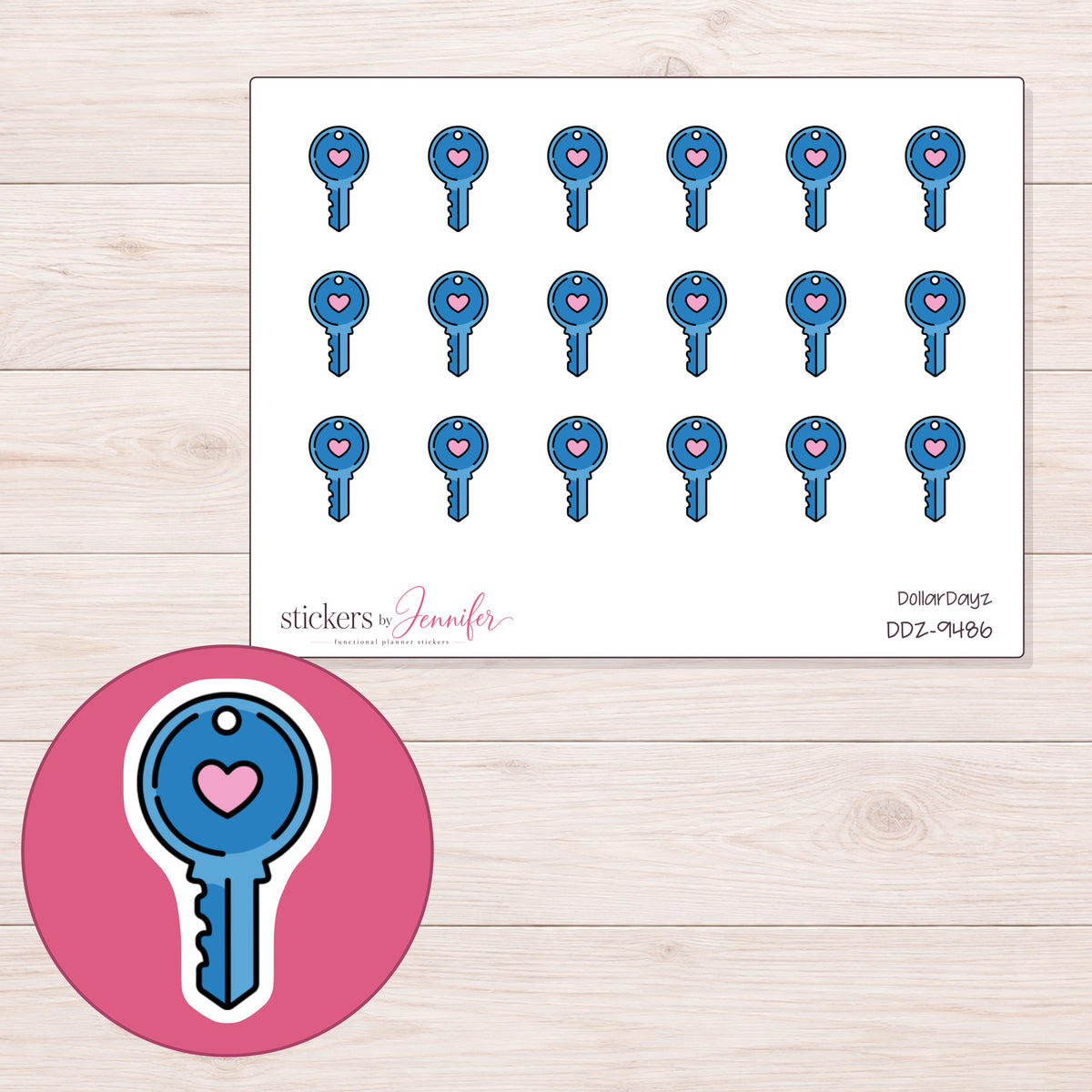 DDZ-9486 planner sticker sheet with enlarged sticker detail