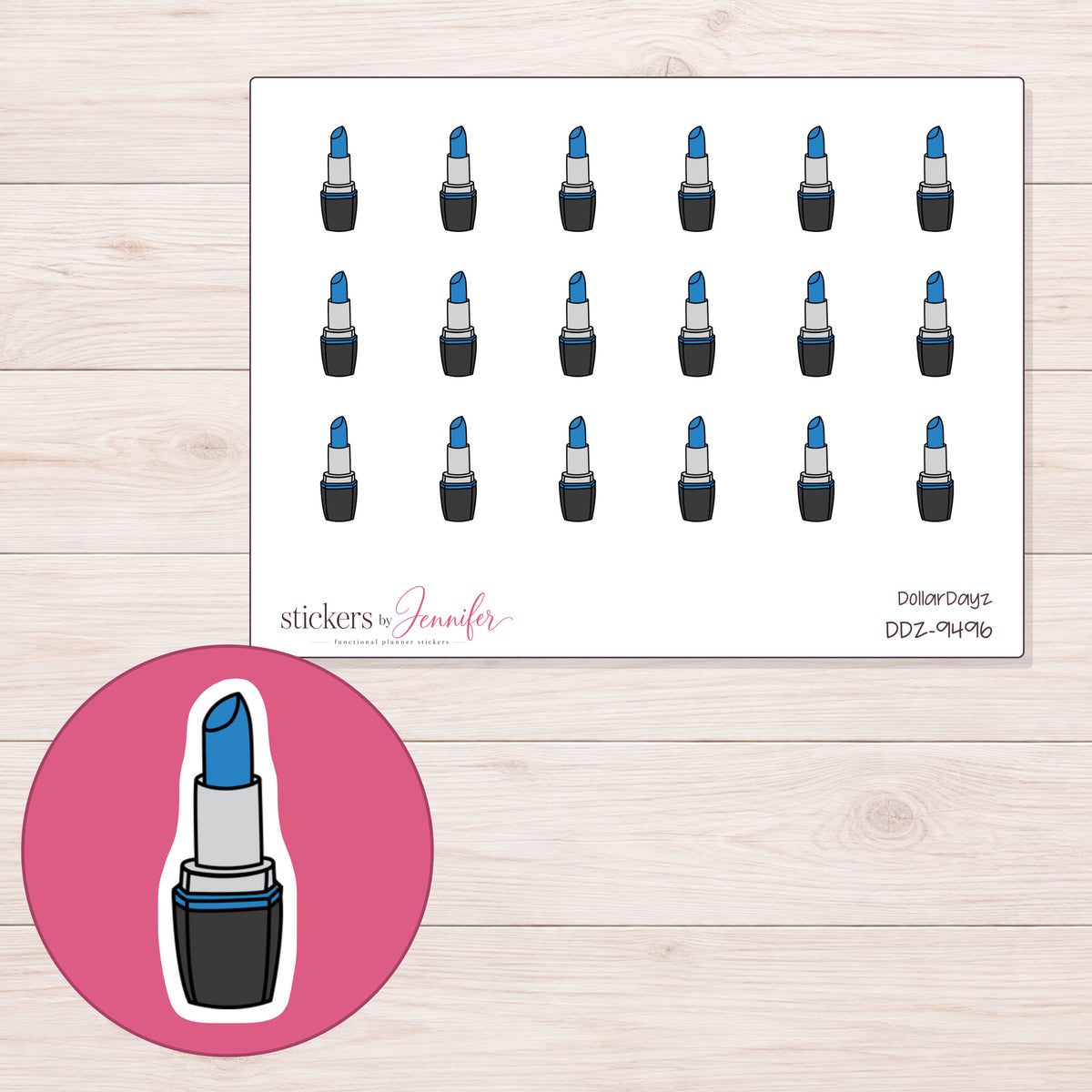 DDZ-9496 planner sticker sheet with enlarged sticker detail
