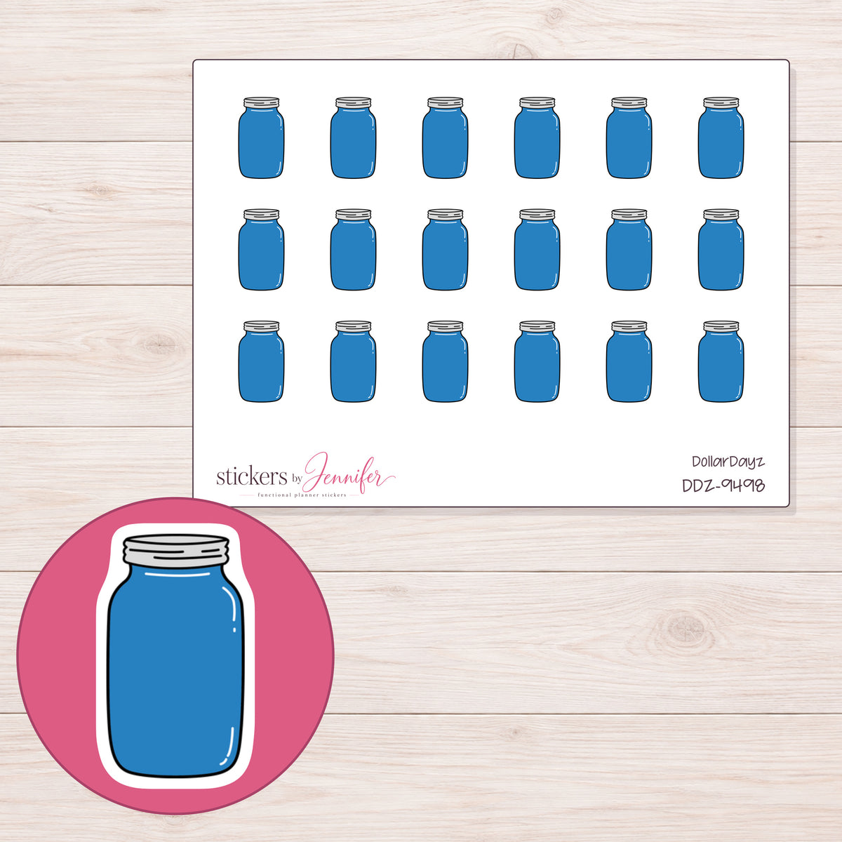 DDZ-9498 planner sticker sheet with enlarged sticker detail