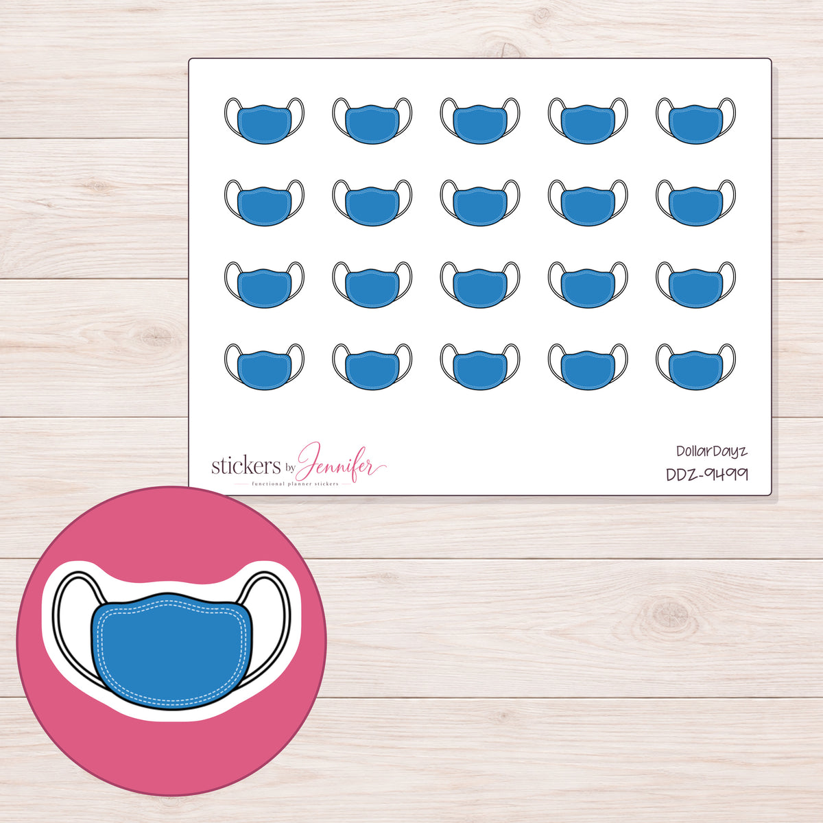 DDZ-9499 planner sticker sheet with enlarged sticker detail