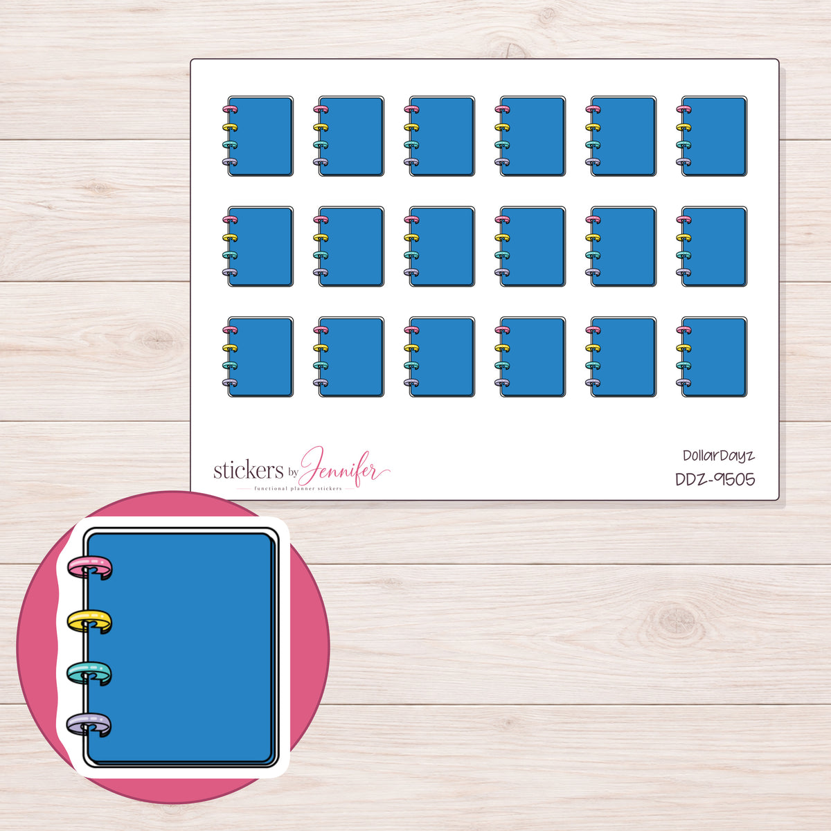 DDZ-9505 planner sticker sheet with enlarged sticker detail