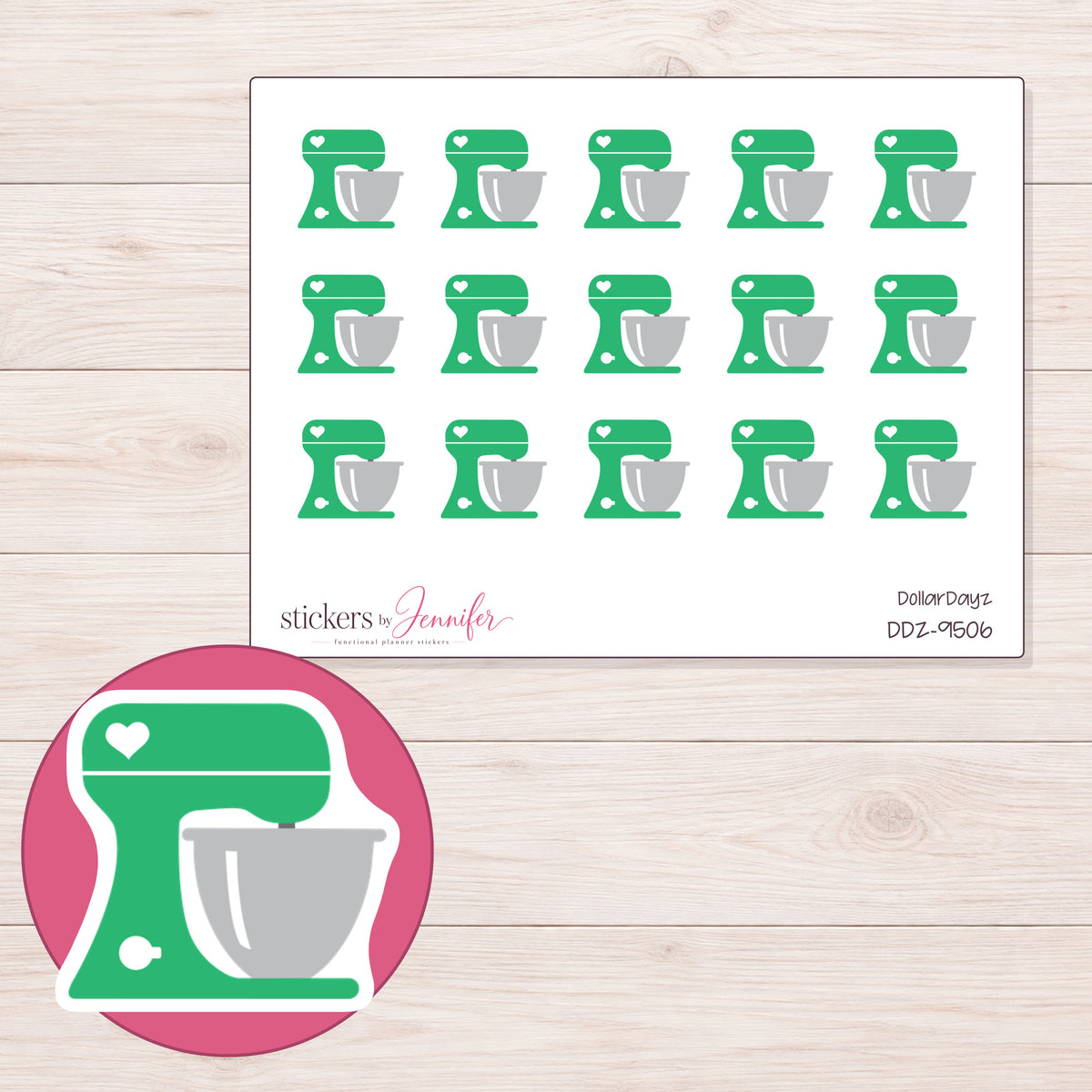 DDZ-9506 planner sticker sheet with enlarged sticker detail