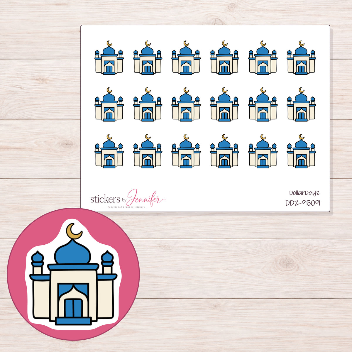DDZ-9509 planner sticker sheet with enlarged sticker detail