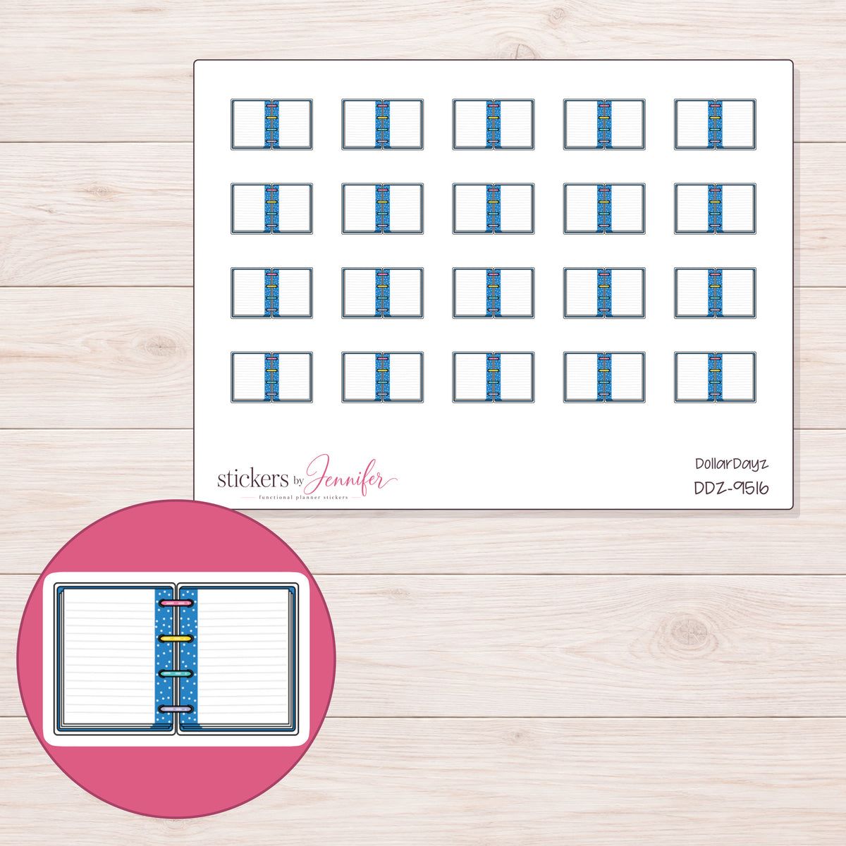 DDZ-9516 planner sticker sheet with enlarged sticker detail