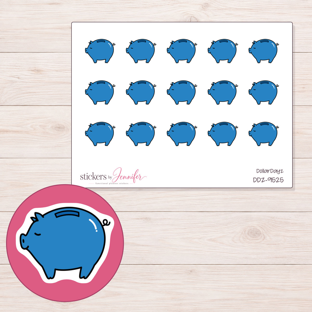 DDZ-9525 planner sticker sheet with enlarged sticker detail
