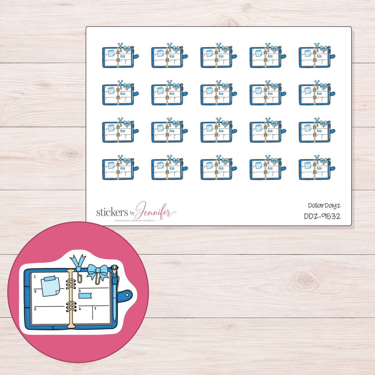 DDZ-9532 planner sticker sheet with enlarged sticker detail