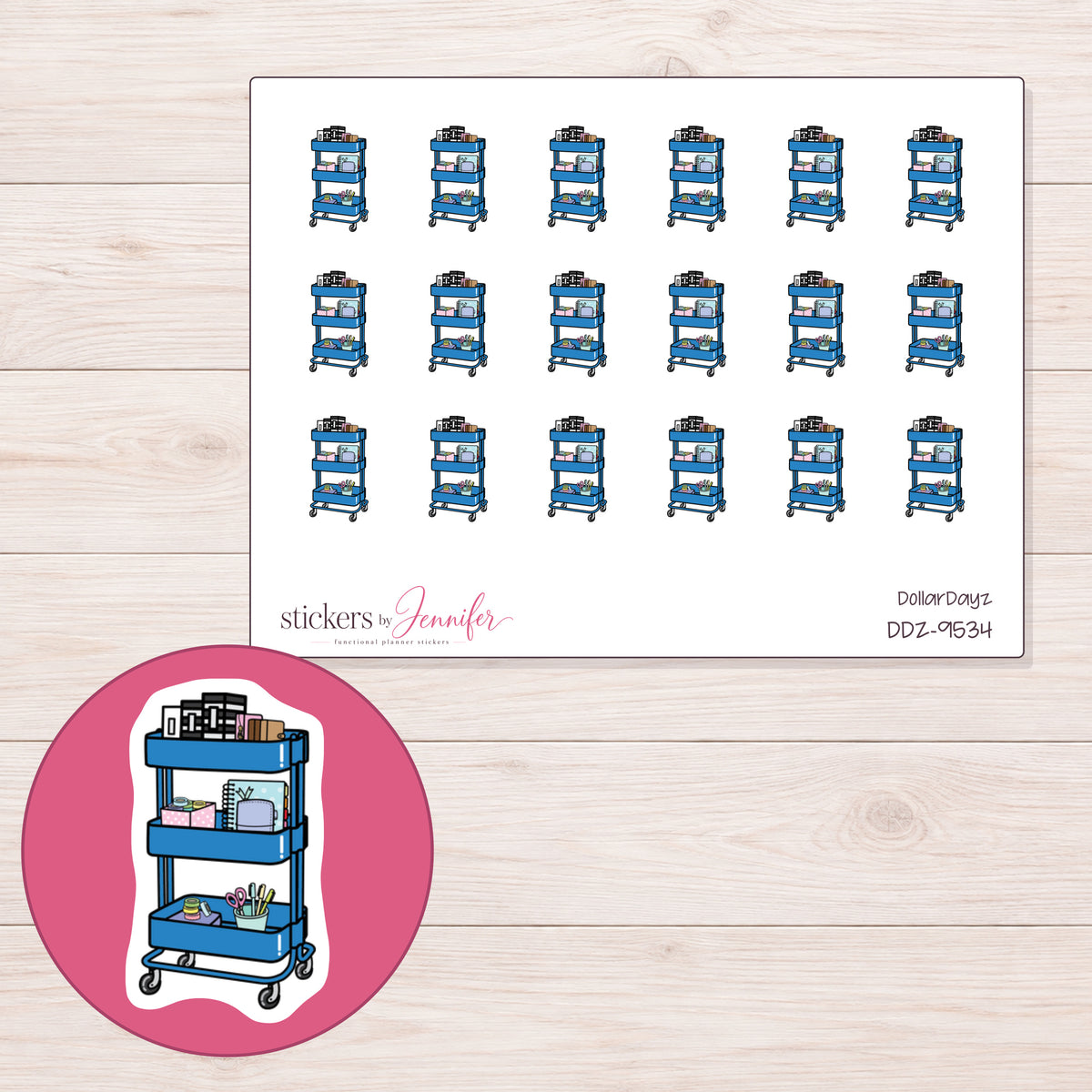 DDZ-9534 planner sticker sheet with enlarged sticker detail