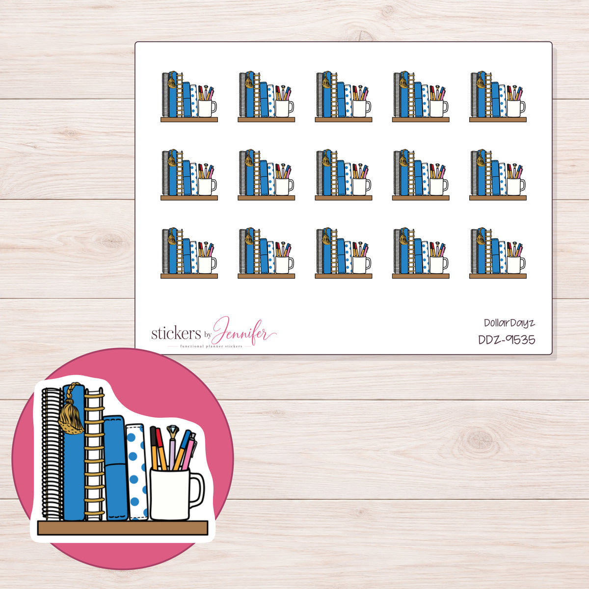DDZ-9535 planner sticker sheet with enlarged sticker detail