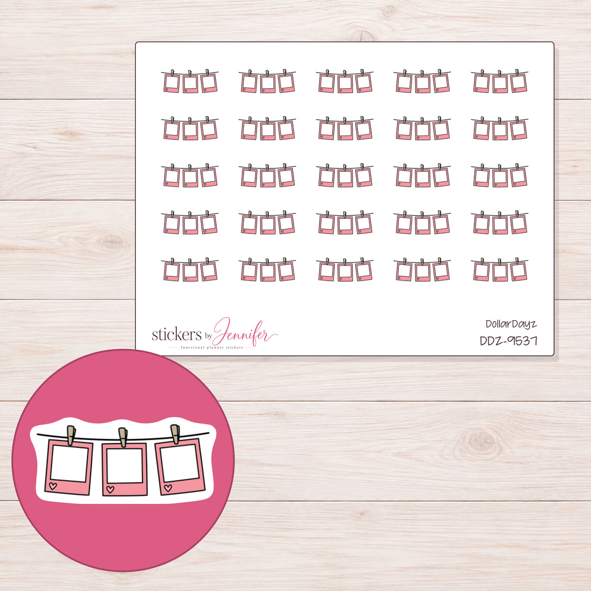DDZ-9537 planner sticker sheet with enlarged sticker detail
