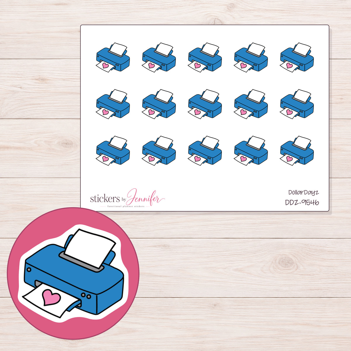 DDZ-9546 planner sticker sheet with enlarged sticker detail