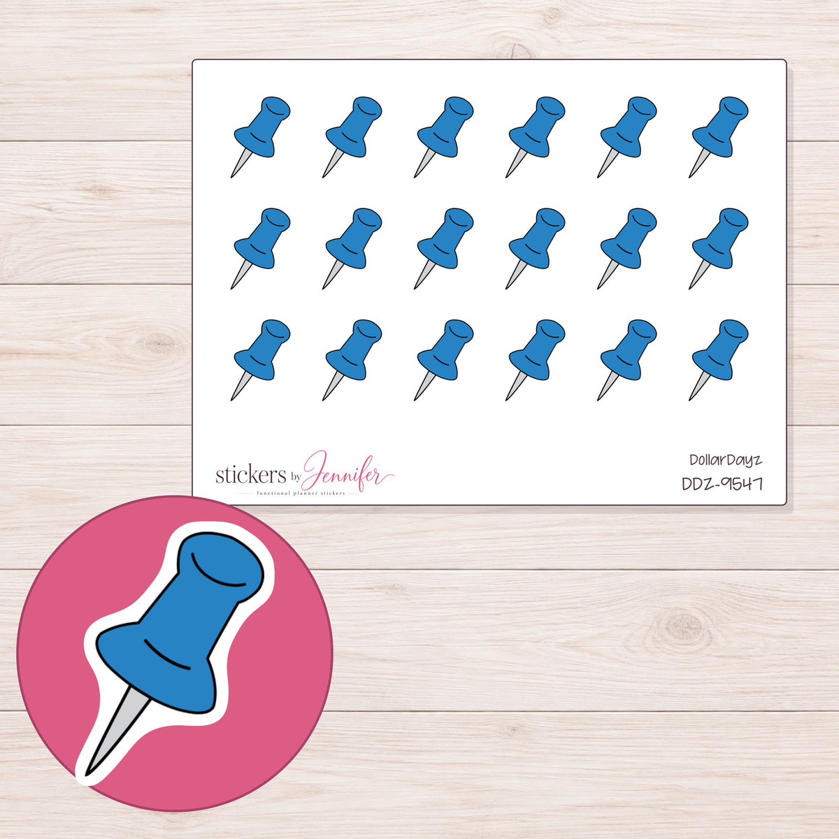 DDZ-9547 planner sticker sheet with enlarged sticker detail