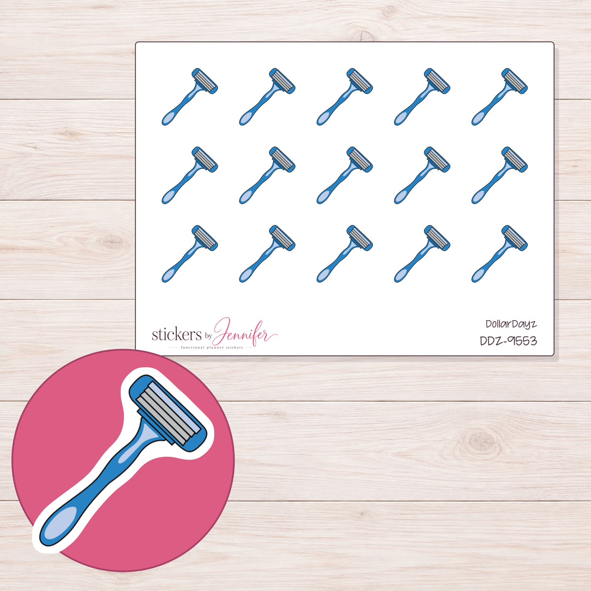 DDZ-9553 planner sticker sheet with enlarged sticker detail