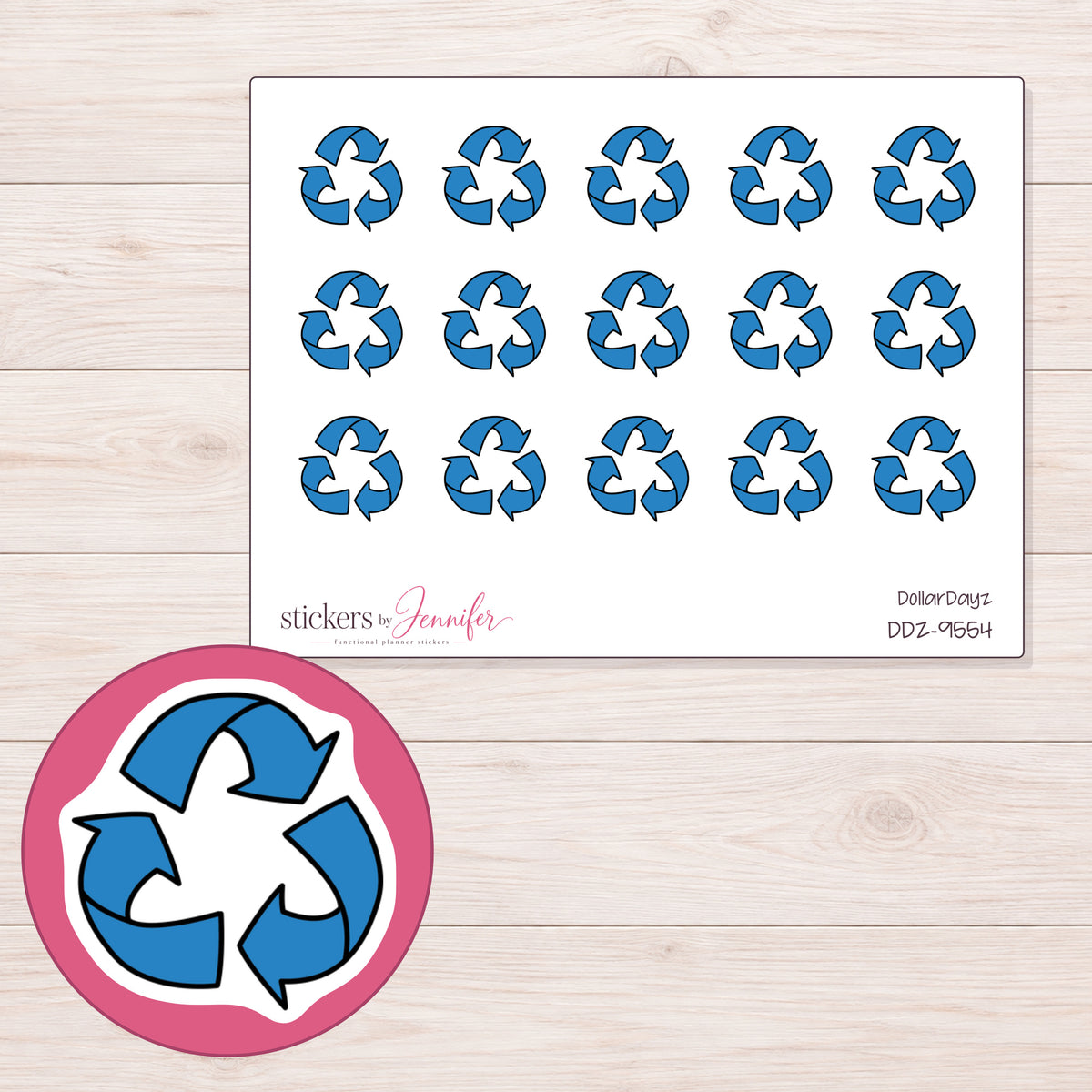 DDZ-9554 planner sticker sheet with enlarged sticker detail