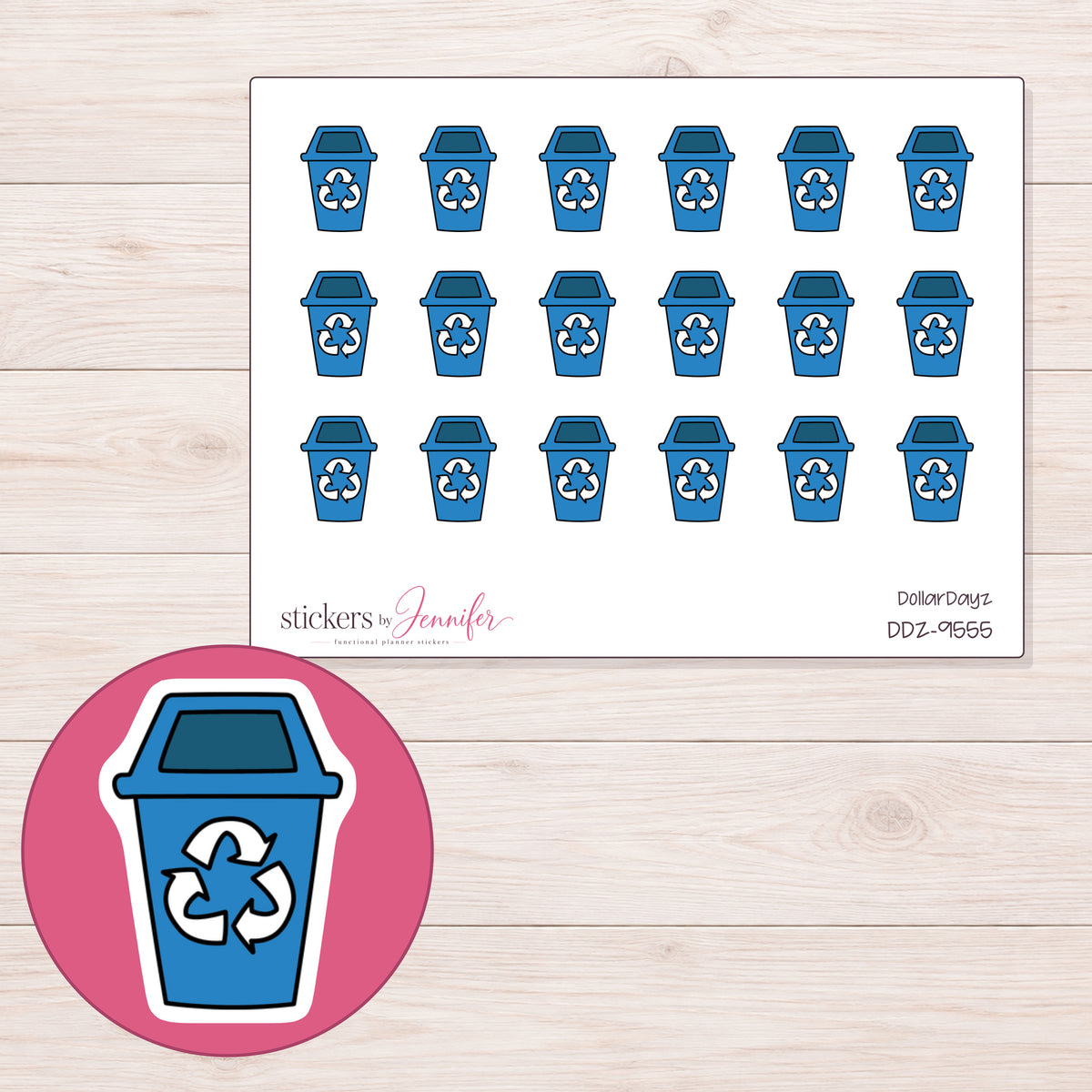 DDZ-9555 planner sticker sheet with enlarged sticker detail