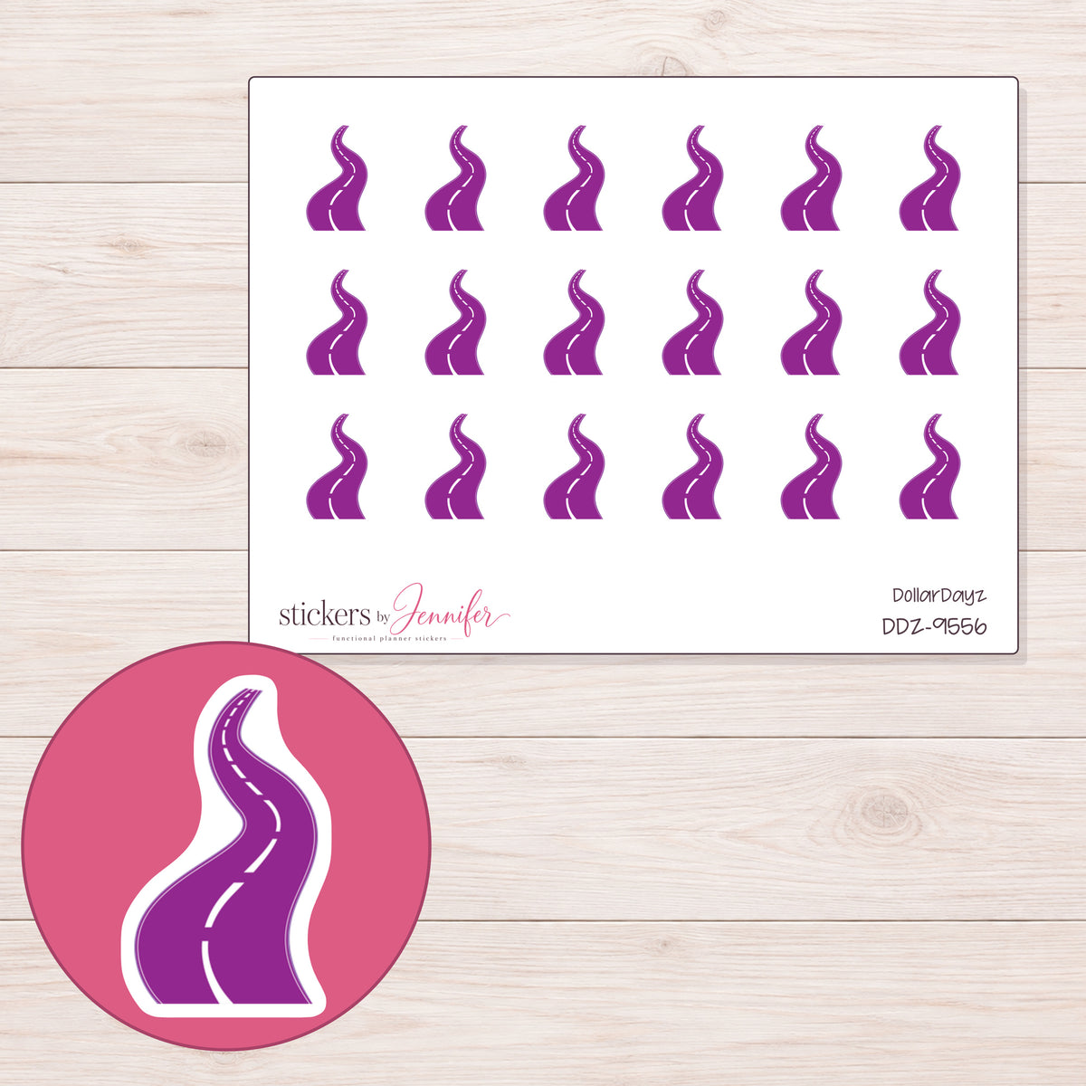 DDZ-9556 planner sticker sheet with enlarged sticker detail