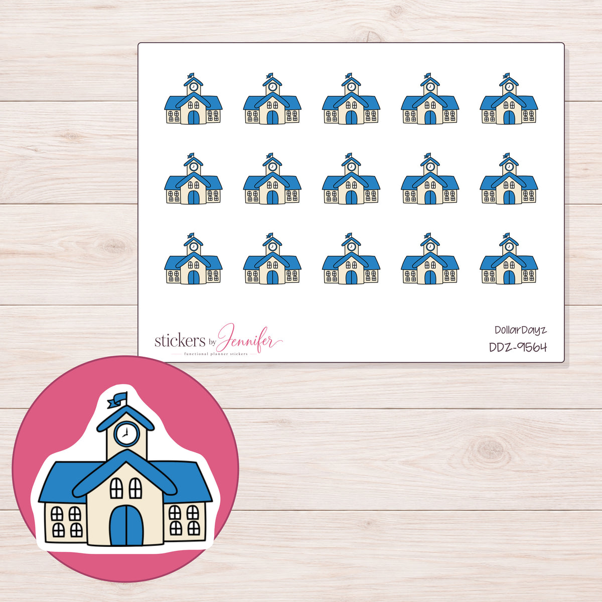 DDZ-9564 planner sticker sheet with enlarged sticker detail