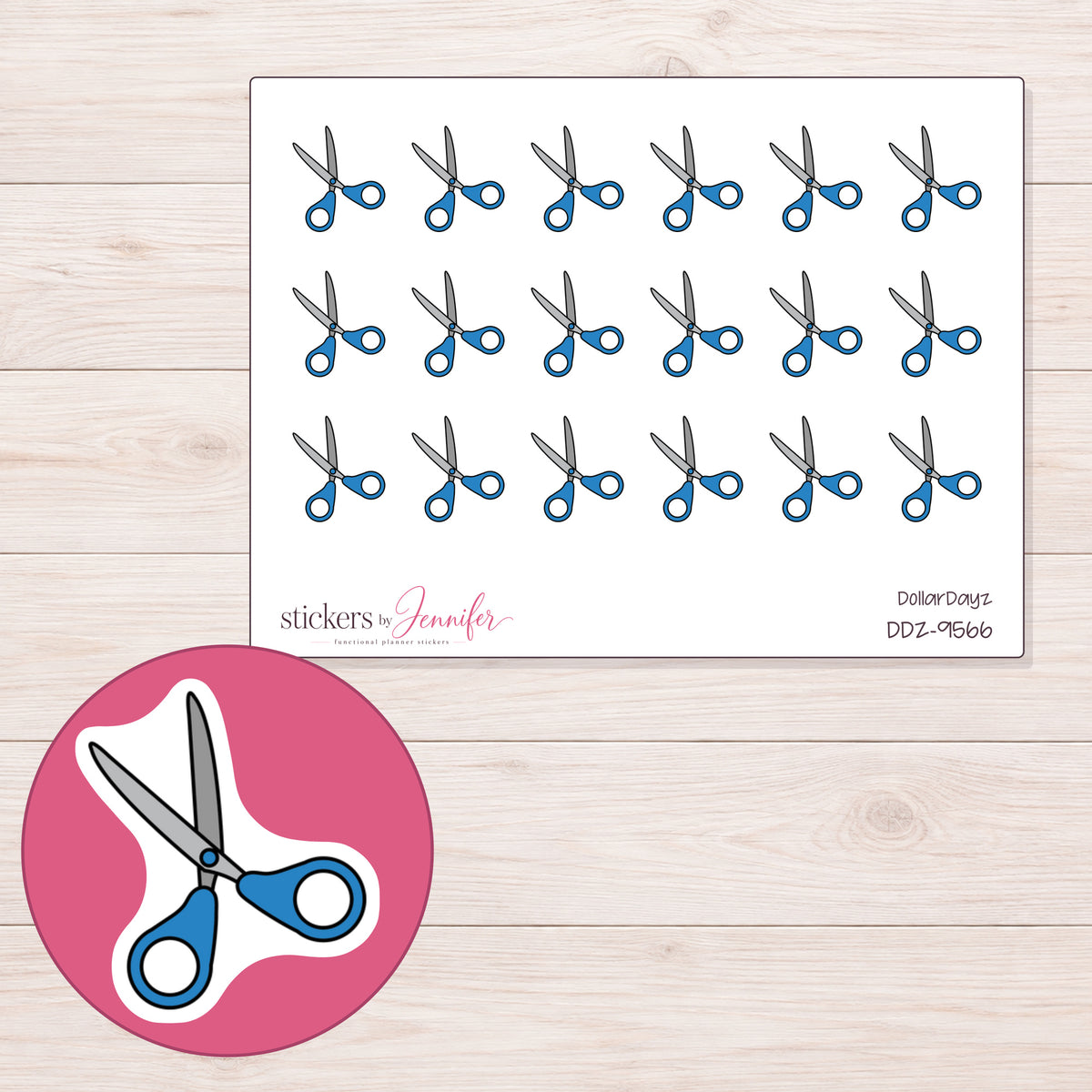 DDZ-9566 planner sticker sheet with enlarged sticker detail