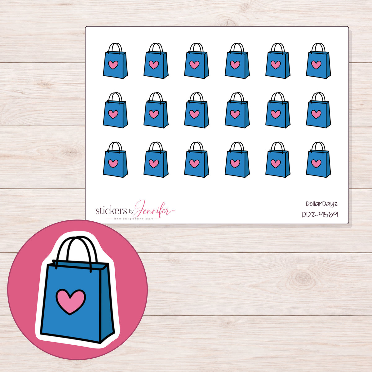 DDZ-9569 planner sticker sheet with enlarged sticker detail