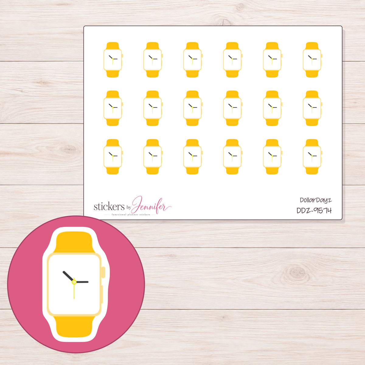 DDZ-9574 planner sticker sheet with enlarged sticker detail