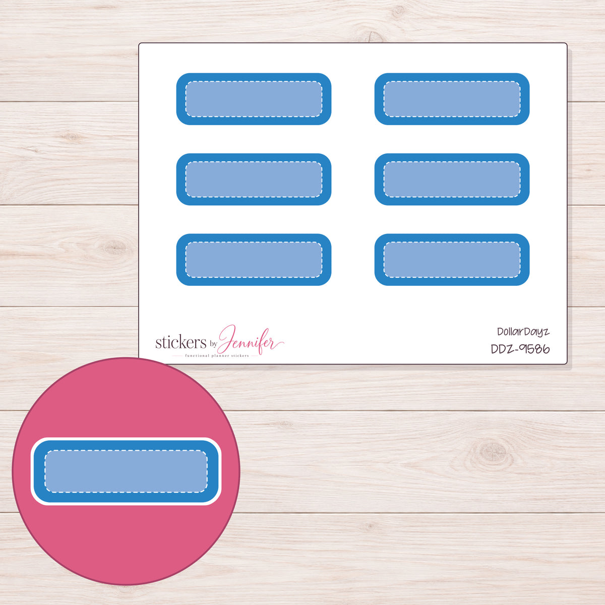 DDZ-9586 planner sticker sheet with enlarged sticker detail