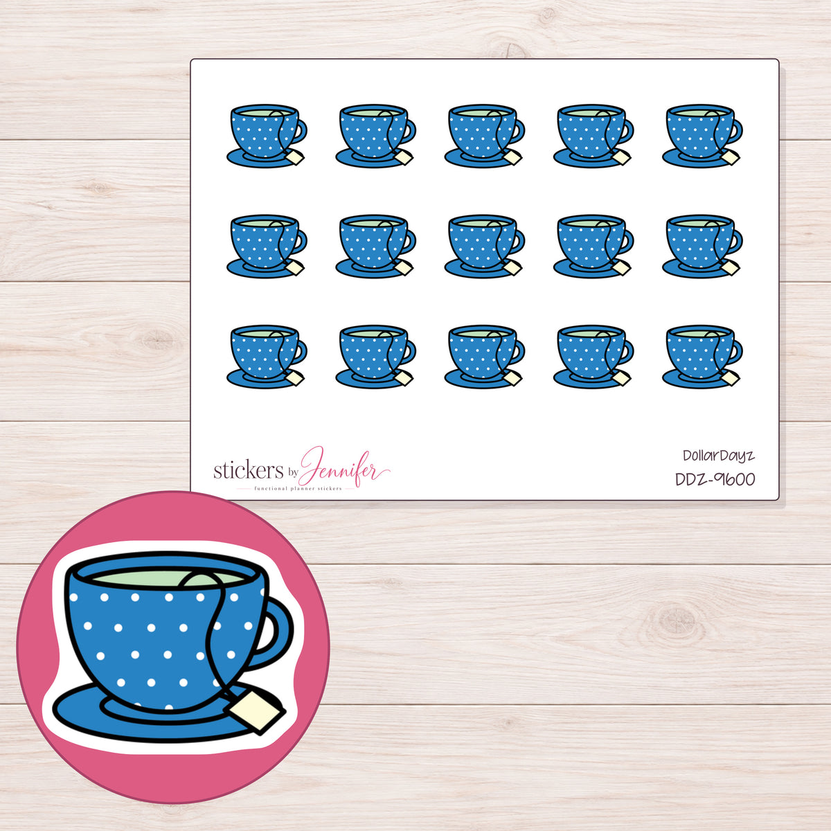 DDZ-9600 planner sticker sheet with enlarged sticker detail