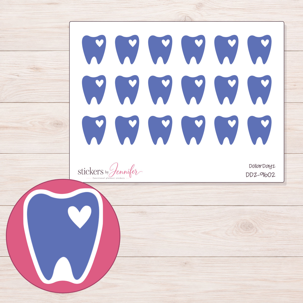 DDZ-9602 planner sticker sheet with enlarged sticker detail