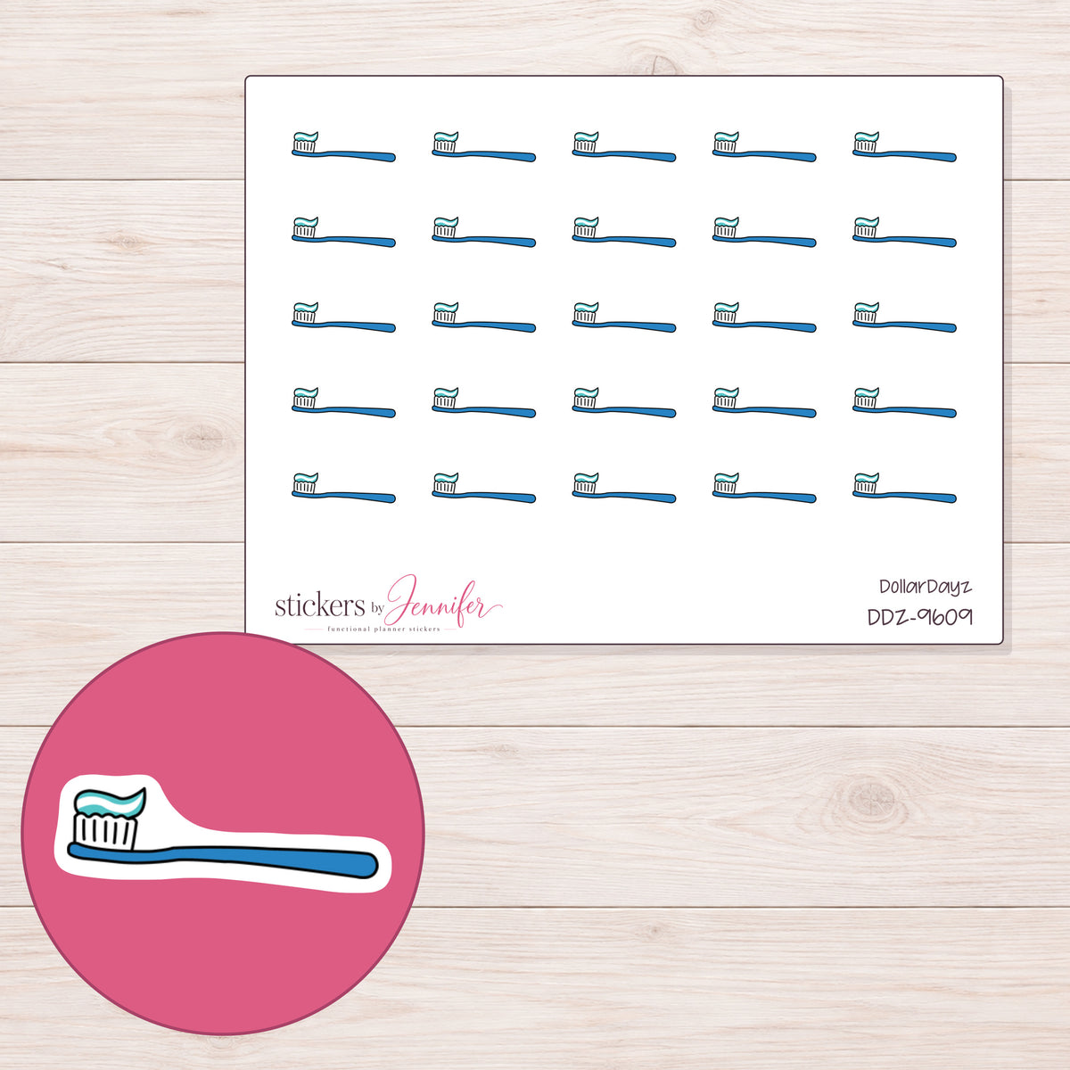 DDZ-9609 planner sticker sheet with enlarged sticker detail