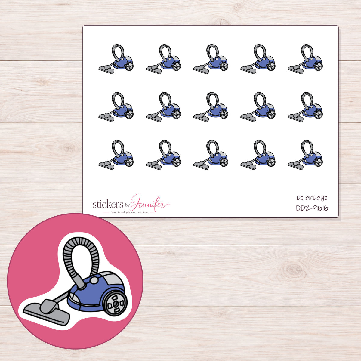 DDZ-9616 planner sticker sheet with enlarged sticker detail