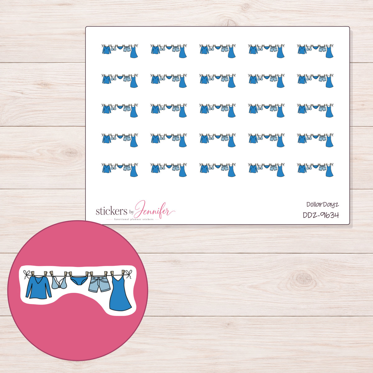 DDZ-9634 planner sticker sheet with enlarged sticker detail
