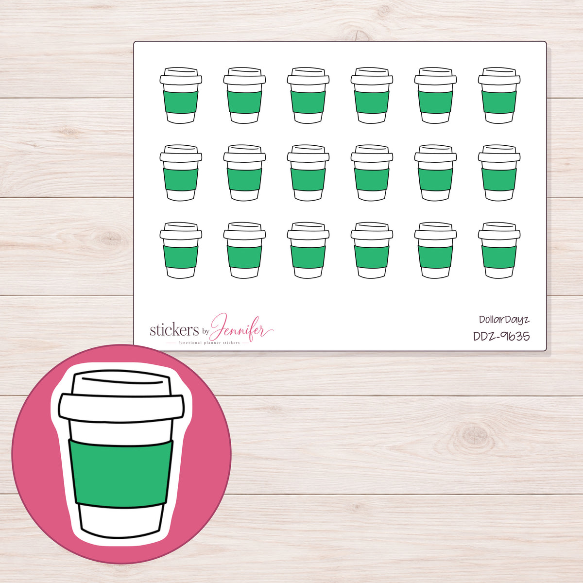 DDZ-9635 planner sticker sheet with enlarged sticker detail