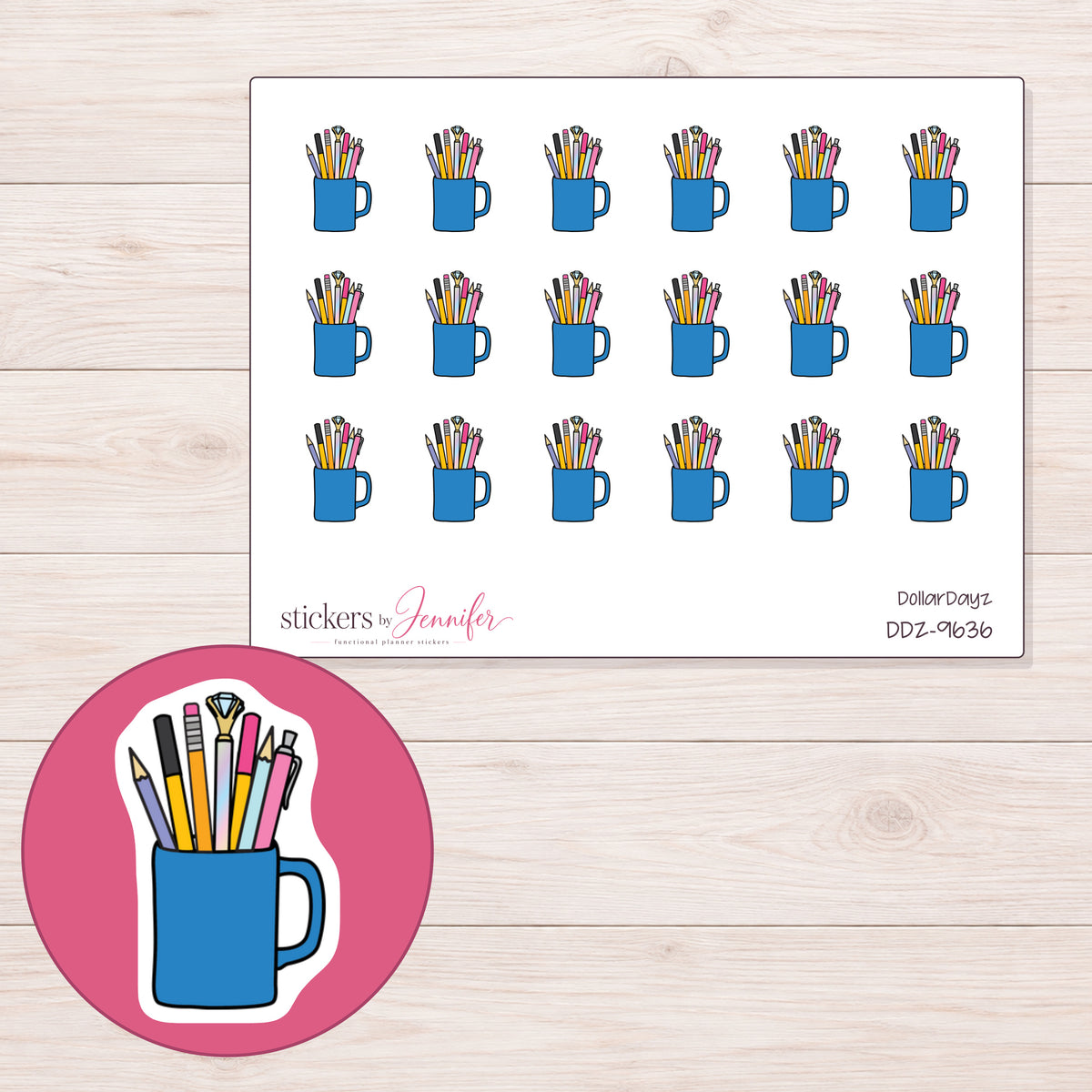 DDZ-9636 planner sticker sheet with enlarged sticker detail