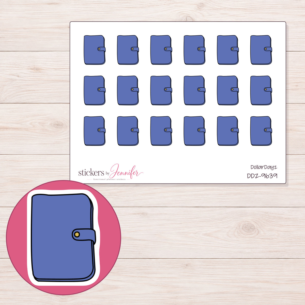 DDZ-9639 planner sticker sheet with enlarged sticker detail