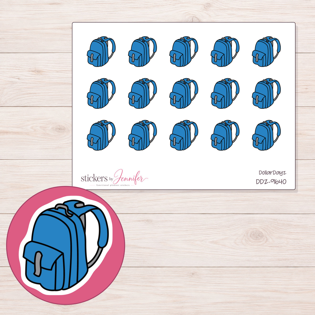 DDZ-9640 planner sticker sheet with enlarged sticker detail