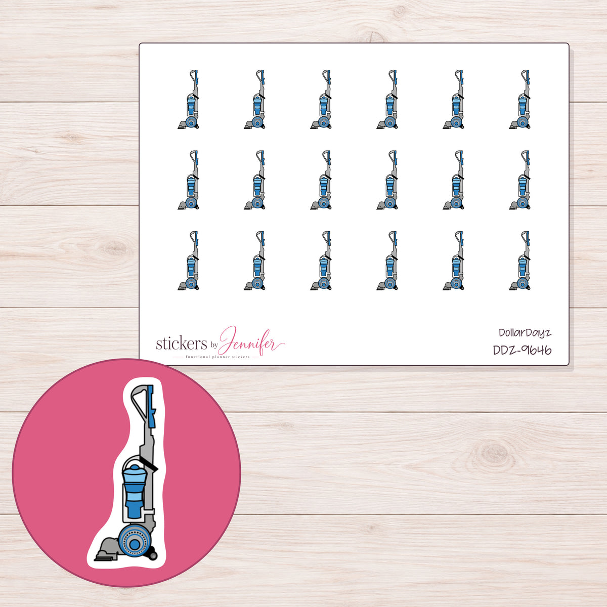 DDZ-9646 planner sticker sheet with enlarged sticker detail