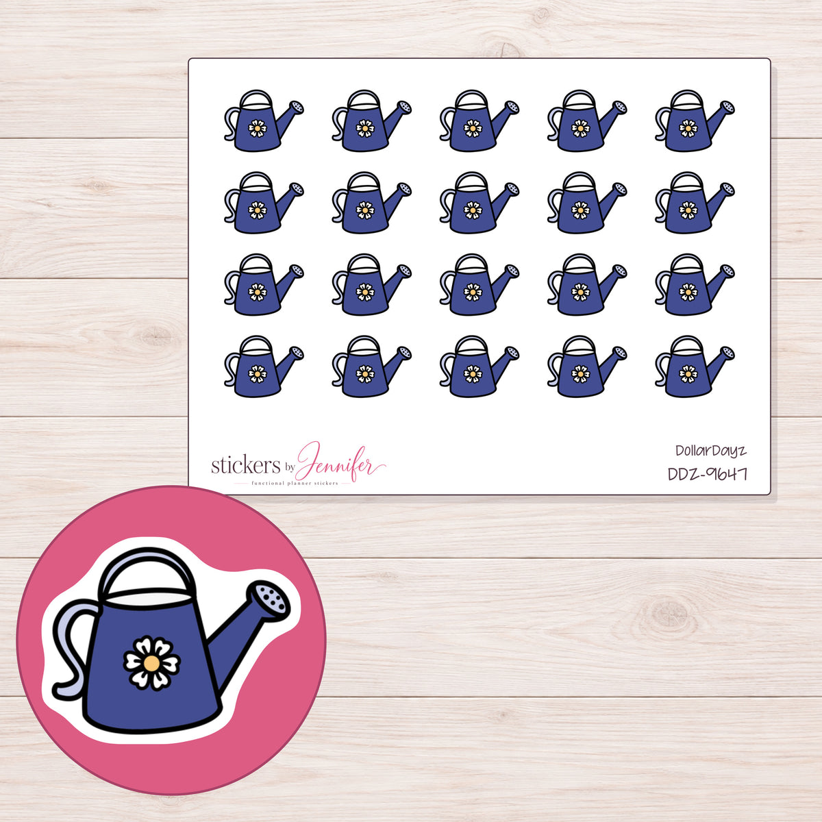 DDZ-9647 planner sticker sheet with enlarged sticker detail