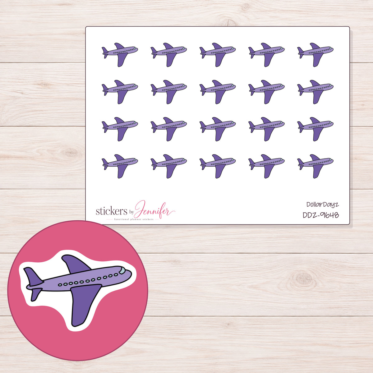 DDZ-9648 planner sticker sheet with enlarged sticker detail