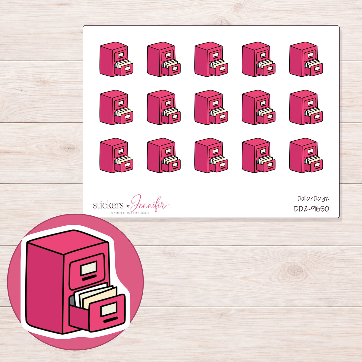 DDZ-9650 planner sticker sheet with enlarged sticker detail