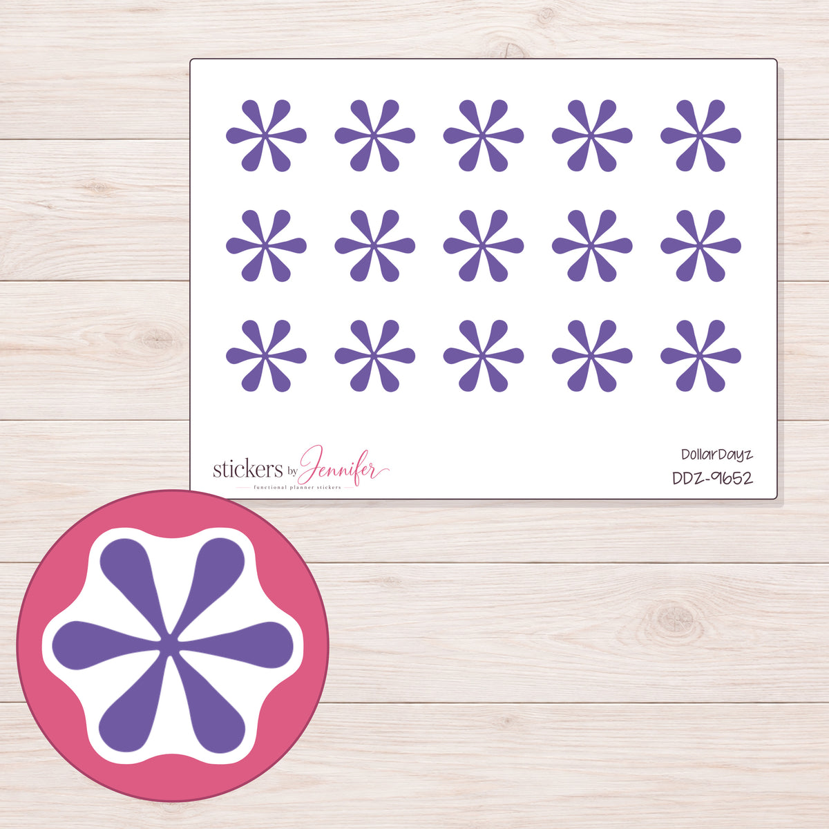 DDZ-9652 planner sticker sheet with enlarged sticker detail