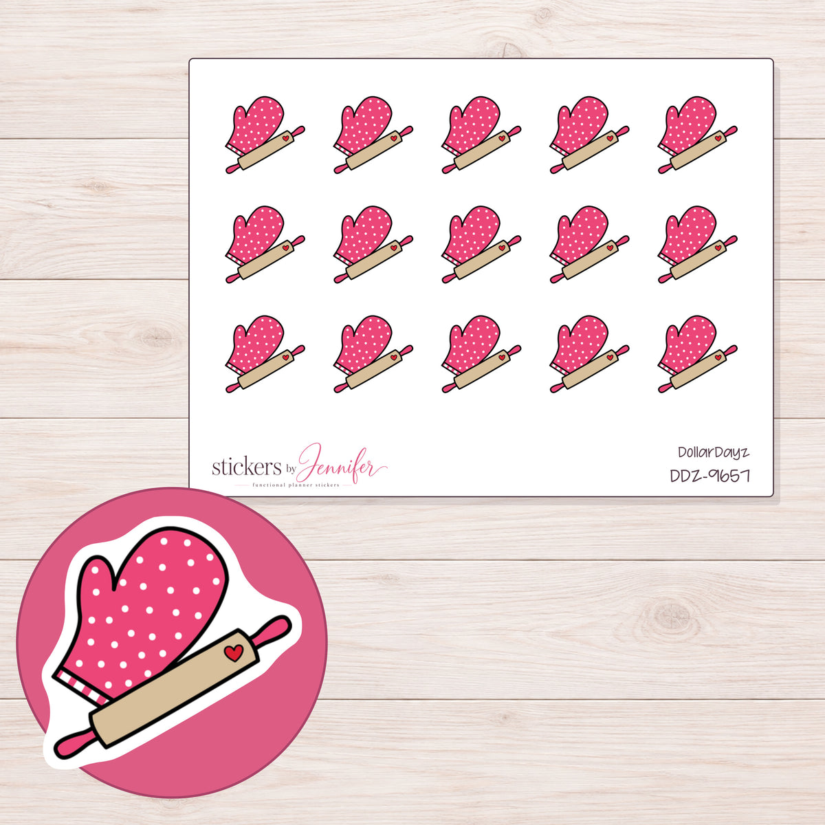 DDZ-9657 planner sticker sheet with enlarged sticker detail